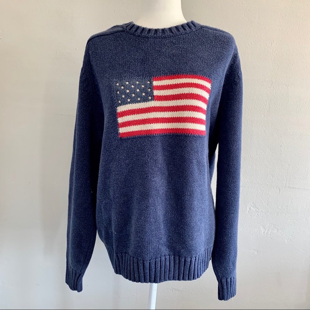 Vintage Lands End American Flag Sweater